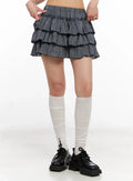 Ruffled Gingham Tiered Mini Skirt CL528