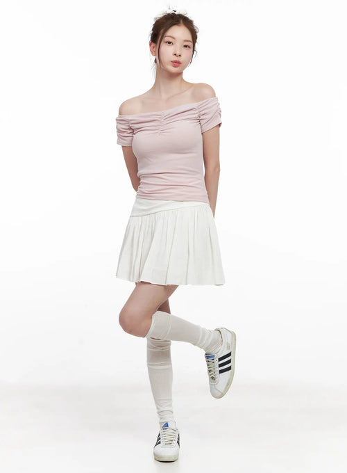 Asymmetric Shirred Mini Skirt CL524
